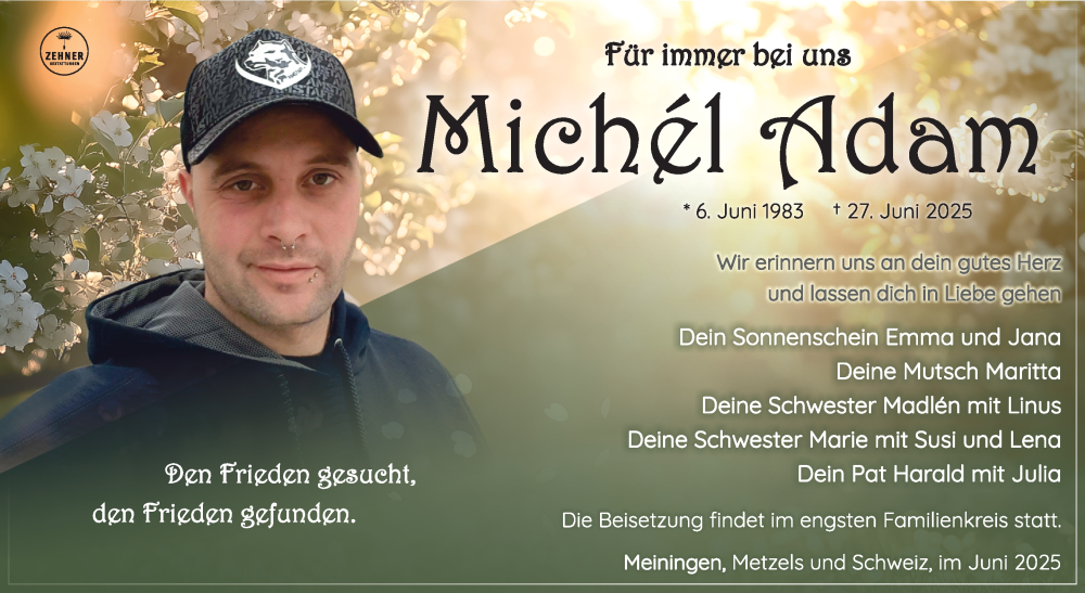  Traueranzeige für Michél Adam vom 12.07.2025 aus Südthüringer Presse