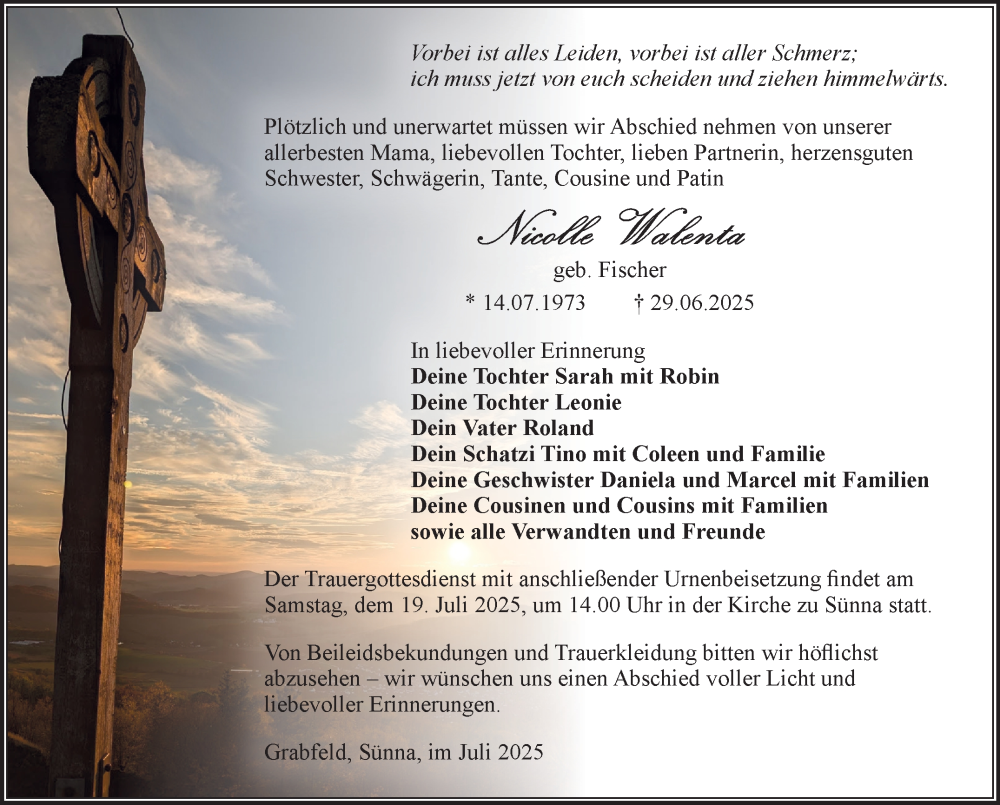  Traueranzeige für Nicolle Walenta vom 12.07.2025 aus Südthüringer Presse