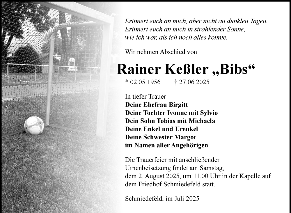  Traueranzeige für Rainer Keßler vom 12.07.2025 aus Südthüringer Presse