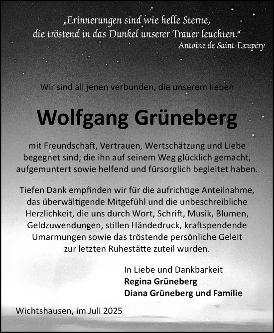 Traueranzeige von Wolfgang Grüneberg von Südthüringer Presse