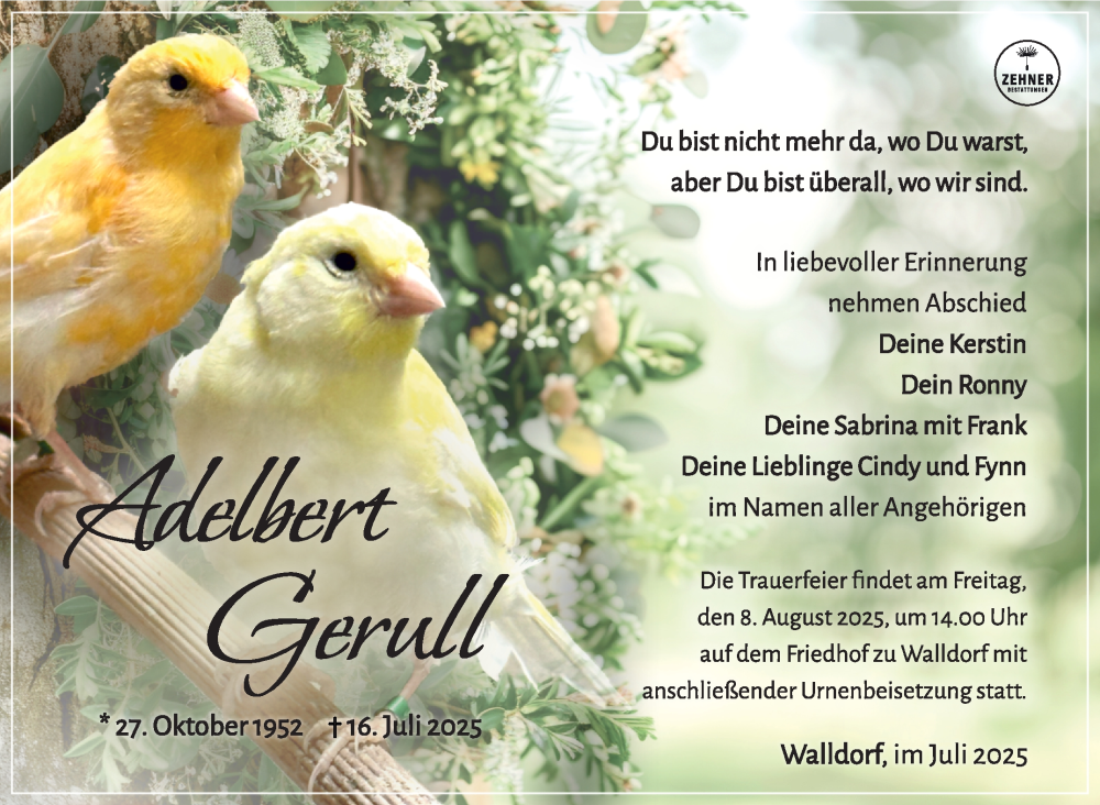  Traueranzeige für Adelbert Gerull vom 02.08.2025 aus Südthüringer Presse