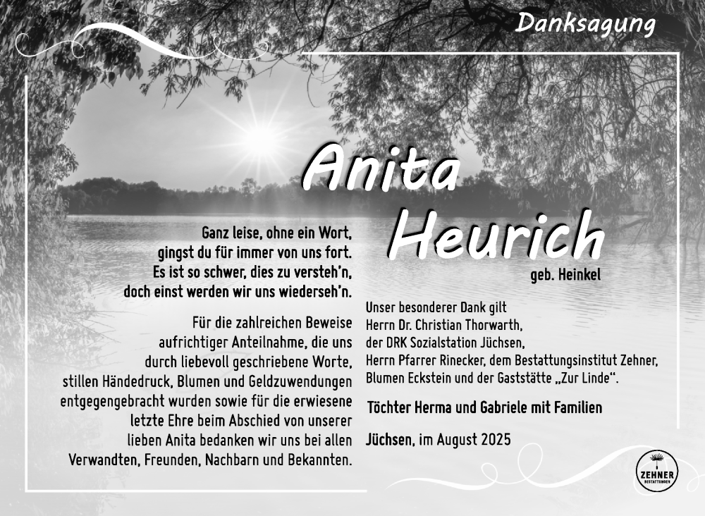  Traueranzeige für Anita Heurich vom 15.08.2025 aus Südthüringer Presse
