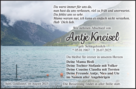 Traueranzeige von Antje Kneisel von Südthüringer Presse