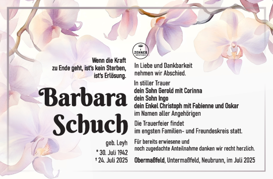 Traueranzeige von Barbara Schuch von Südthüringer Presse