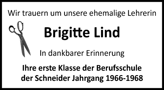Traueranzeige von Brigitte Lind von Südthüringer Presse