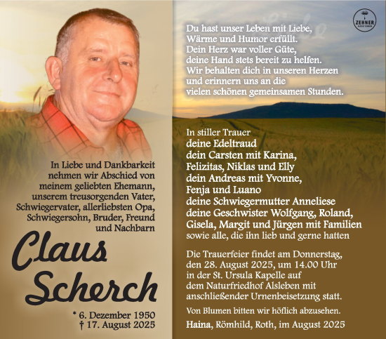 Traueranzeige von Claus Scherch von Südthüringer Presse