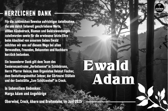 Traueranzeige von Ewald Adam von Südthüringer Presse