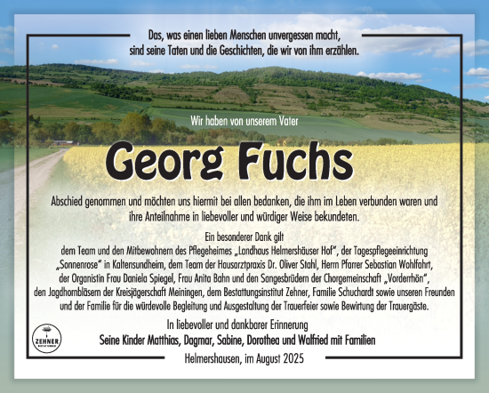 Traueranzeige von Georg Fuchs von Südthüringer Presse