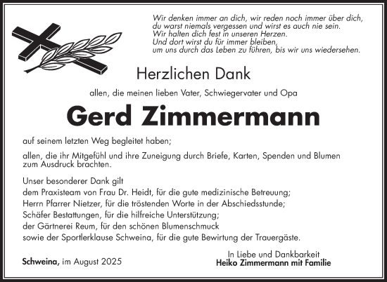 Traueranzeige von Gerd Zimmermann von Südthüringer Presse