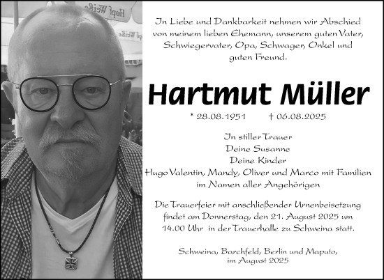 Traueranzeige von Hartmut Müller von Südthüringer Presse