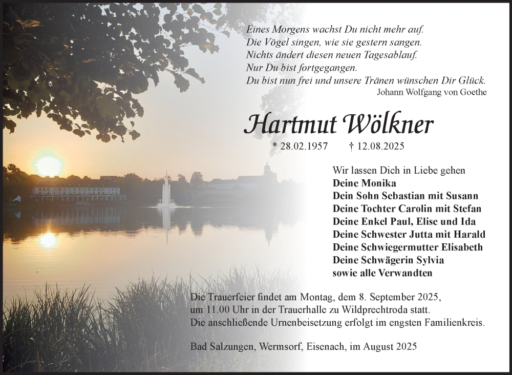  Traueranzeige für Hartmut Wölkner vom 30.08.2025 aus Südthüringer Presse