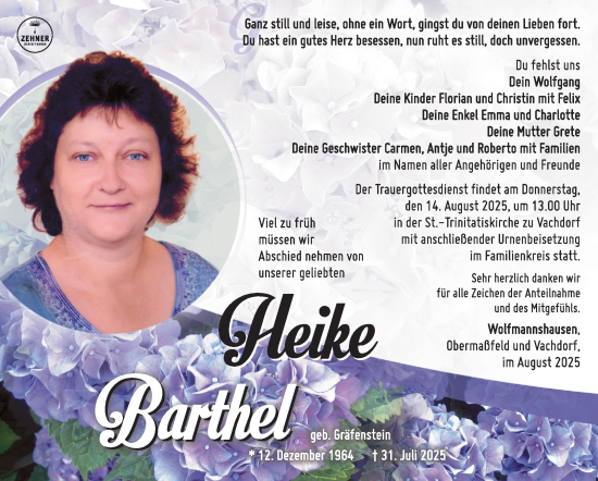 Traueranzeige von Heike Barthel von Südthüringer Presse