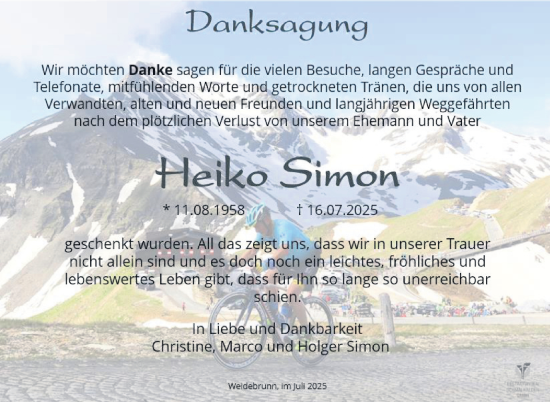 Traueranzeige von Heiko Simon von Südthüringer Presse