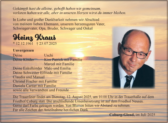 Traueranzeige von Heinz Kraus von Neue Presse Coburg