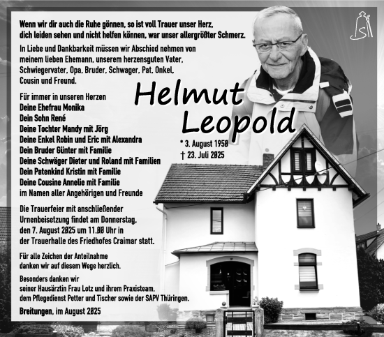 Traueranzeige von Helmut Leopold von Südthüringer Presse