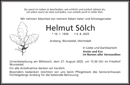Traueranzeige von Helmut Sölch von Frankenpost