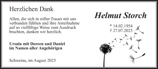 Traueranzeige von Helmut Storch von Südthüringer Presse