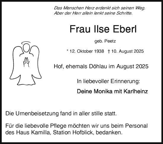 Traueranzeige von Ilse Eberl von Frankenpost