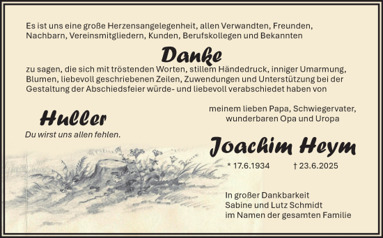 Traueranzeige von Joachim Heym von Südthüringer Presse