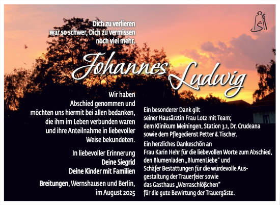 Traueranzeige von Johannes Ludwig von Südthüringer Presse