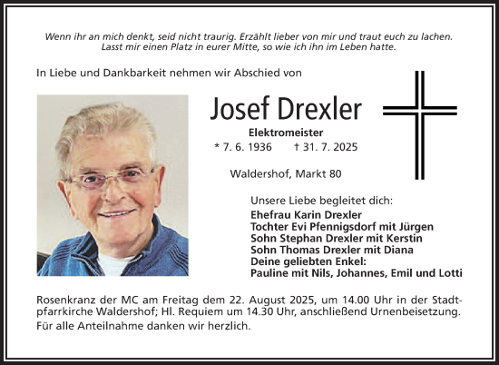 Traueranzeige von Josef Drexler von Frankenpost