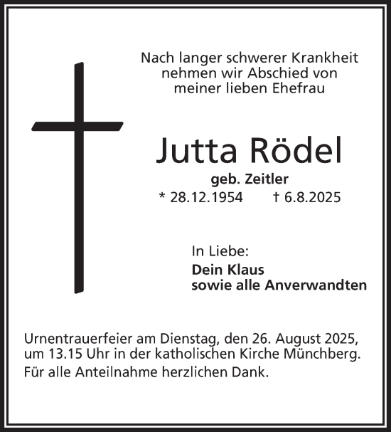 Traueranzeige von Jutta Rödel von Frankenpost
