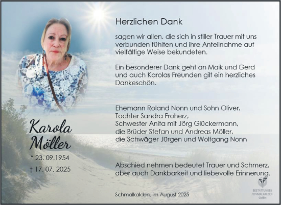 Traueranzeige von Karola Möller von Südthüringer Presse