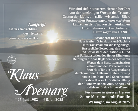 Traueranzeige von Klaus Avemarg von Südthüringer Presse