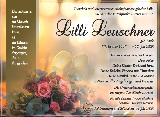 Traueranzeige von Lilli Leuschner von Südthüringer Presse