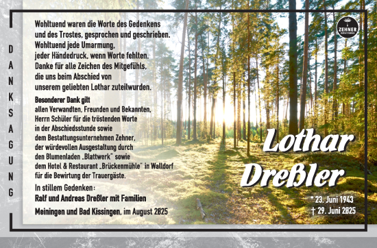 Traueranzeige von Lothar Dreßler von Südthüringer Presse