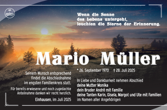 Traueranzeige von Mario Müller von Südthüringer Presse