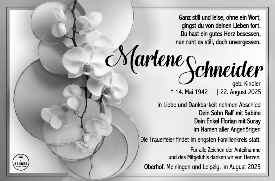 Traueranzeige von Marlene Schneider von Südthüringer Presse