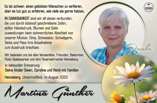 Traueranzeige von Martina Günther von Südthüringer Presse