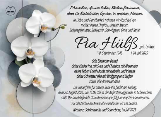 Traueranzeige von Pia Hülß von Südthüringer Presse