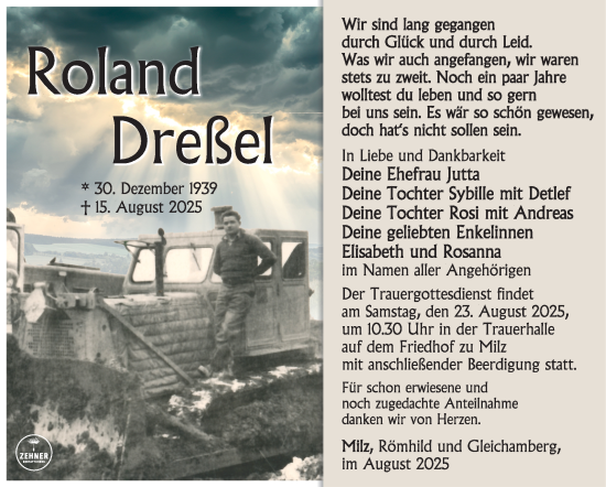 Traueranzeige von Roland Dreßel von Südthüringer Presse