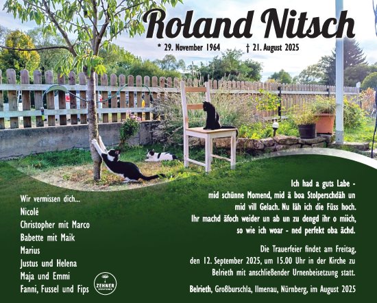 Traueranzeige von Roland Nitsch von Südthüringer Presse