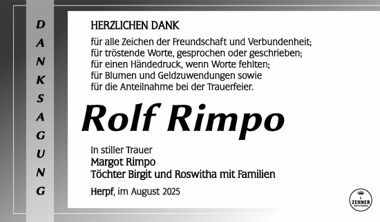 Traueranzeige von Rolf Rimpo von Südthüringer Presse