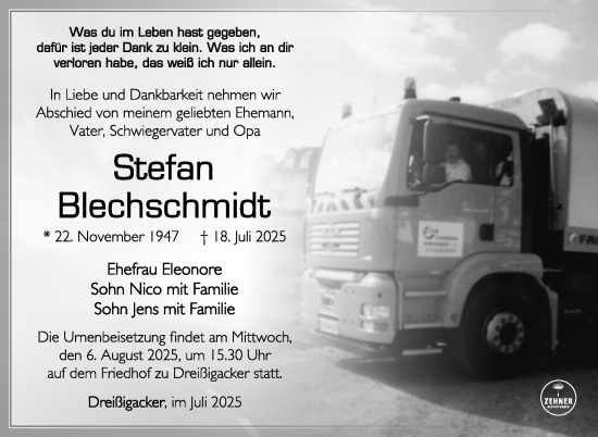 Traueranzeige von Stefan Blechschmidt von Südthüringer Presse