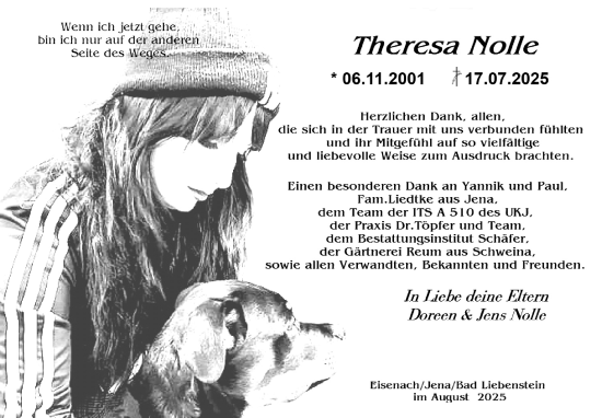 Traueranzeige von Theresa Nolle von Südthüringer Presse