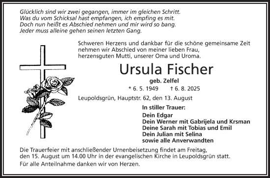 Traueranzeige von Ursula Fischer von Frankenpost