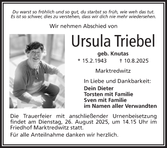 Traueranzeige von Ursula Triebel von Frankenpost