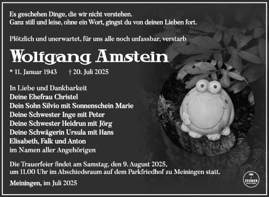 Traueranzeige von Wolfgang Amstein von Südthüringer Presse