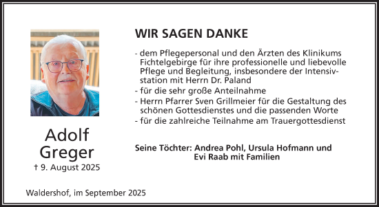Traueranzeige von Adolf Greger von Frankenpost