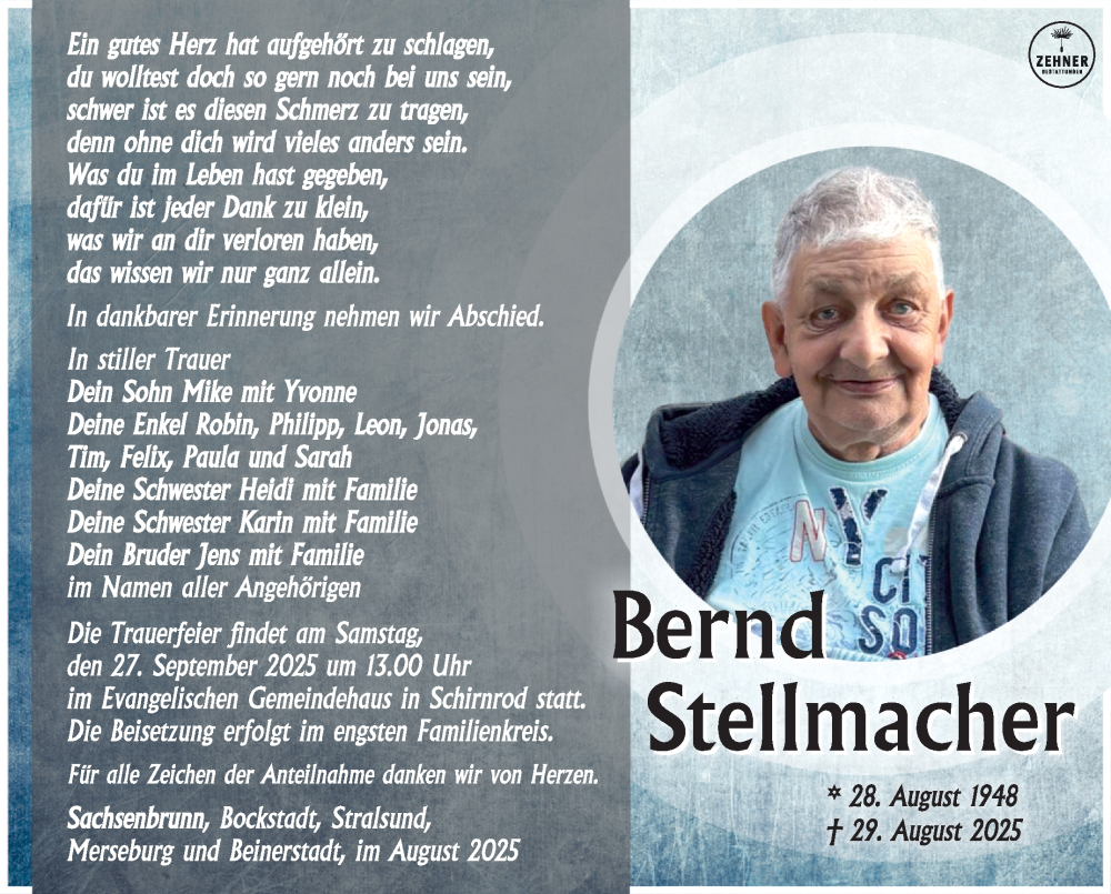  Traueranzeige für Bernd Stellmacher vom 19.09.2025 aus Südthüringer Presse