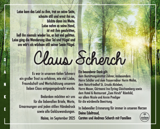 Traueranzeige von Claus Scherch von Südthüringer Presse