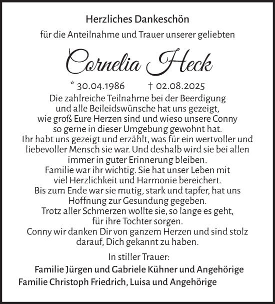 Traueranzeige von Cornelia Heck von Südthüringer Presse
