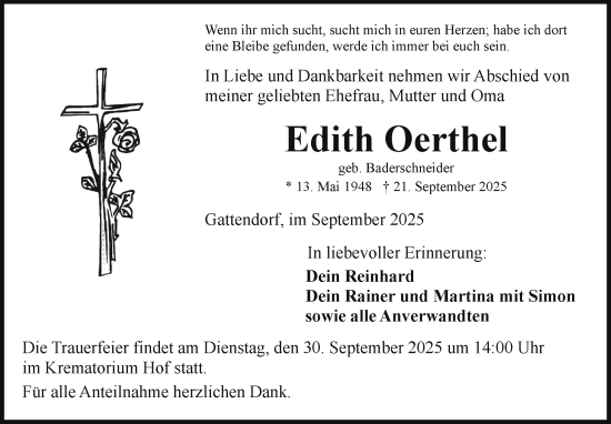 Traueranzeige von Edith Oerthel von Frankenpost