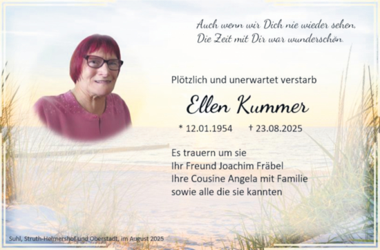 Traueranzeige von Ellen Kummer von Südthüringer Presse