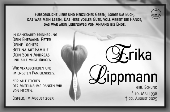 Traueranzeige von Erika Lippmann von Südthüringer Presse