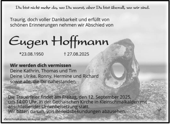 Traueranzeige von Eugen Hoffmann von Südthüringer Presse